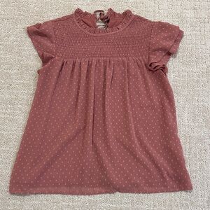Dusty Rose Ruffle Yoke Dot Blouse